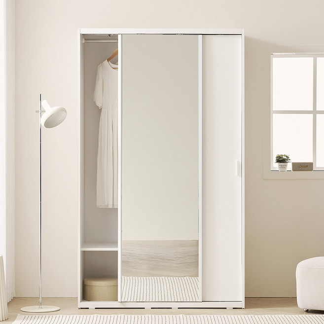 아씨방가구 모던 빅 미닫이 행거형 전신거울 슬라이딩 옷장 1200, 자작엣지