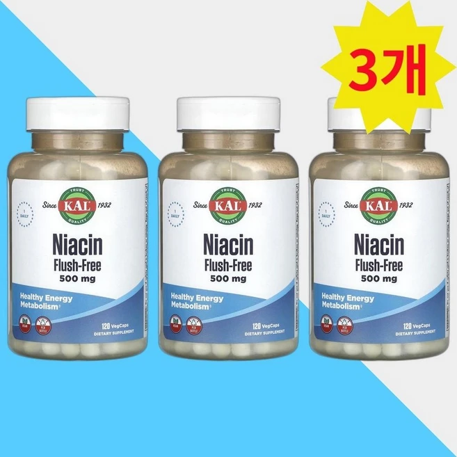 칼 니아신 500mg 120캡슐 이노시톨 비타민 B3 Niacin 3개, 120정 - 쿠팡