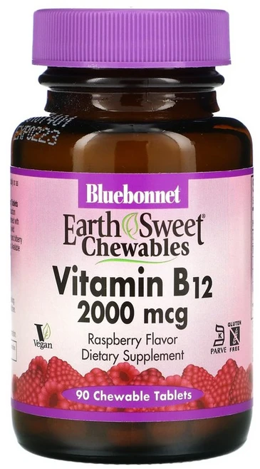 Bluebonnet Nutrition EarthSweet 츄어블 비타민B12 라즈베리 2000mcg 츄어블정 90정, 1개 - 쿠팡