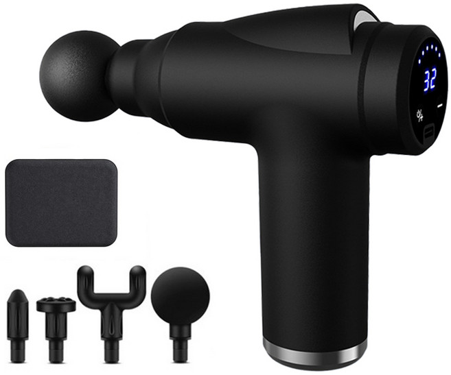 JcOuni프리미엄 미니 무선 마사지건 초경량 고출력 전동 안마기 + 전용 파우치, 검정색, JC-JMQ-ZT