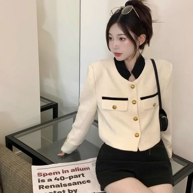 韓版時尚修身短版外套 白色 S碼