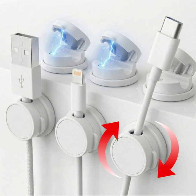 디포아 회전형 선정리 마그네틱 케이블 홀더, 화이트, 6개