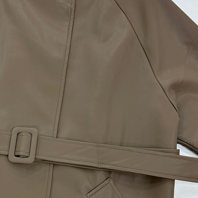 Fee 交叉鈕扣綁帶皮格風衣外套 直條紋內襯 多色選擇