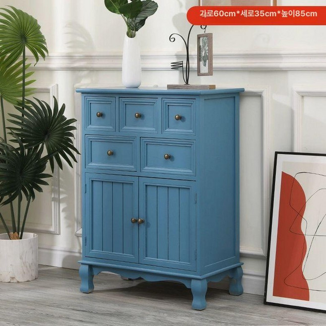 빈티지 원목 서랍장 거실장 보관함 안방 선반 화장대, 완제품 조립 완료, 6. 그레이블루 +문