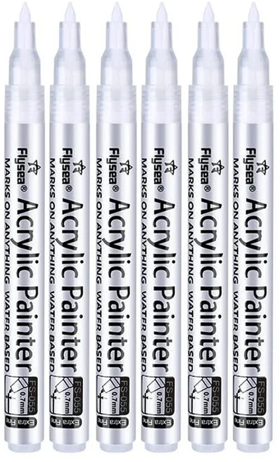 6개/대 4가지 색상(블랙/화이트/골드/실버) 아크릴 페인트 마커 펜 세라믹 금속 종이 드로잉 DIY용 0.7mm, 04 6 white