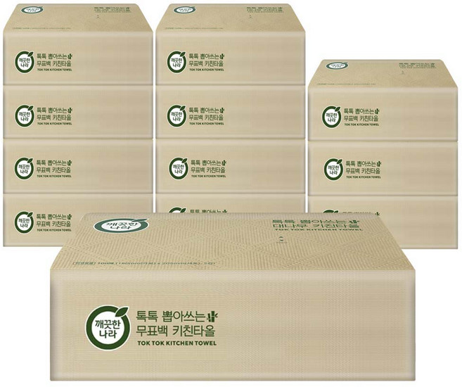 깨끗한나라 톡톡 뽑아쓰는 무표백 키친타올 100매 x 2개, 6개입