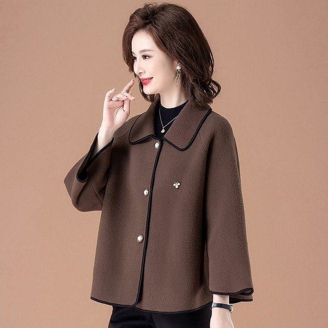 POMTOR 중년 여성 외투 캐주얼 짧은 카라 상의