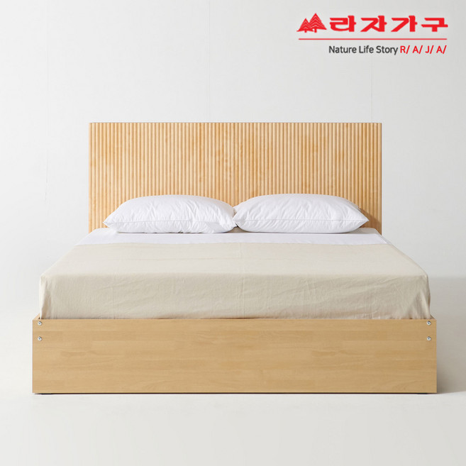라자가구 위드 템바보드 호텔 수납 침대 SS/Q 프레임 매트리스 LED 협탁, 내추럴