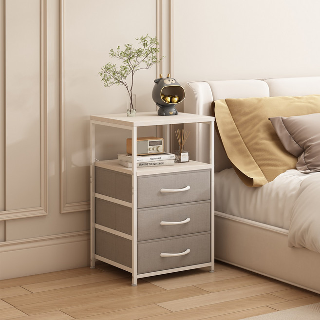 아워라이브 패브릭 서랍형 협탁 선반 포함형 2단 3단, 1개, 3단 라이트그레이