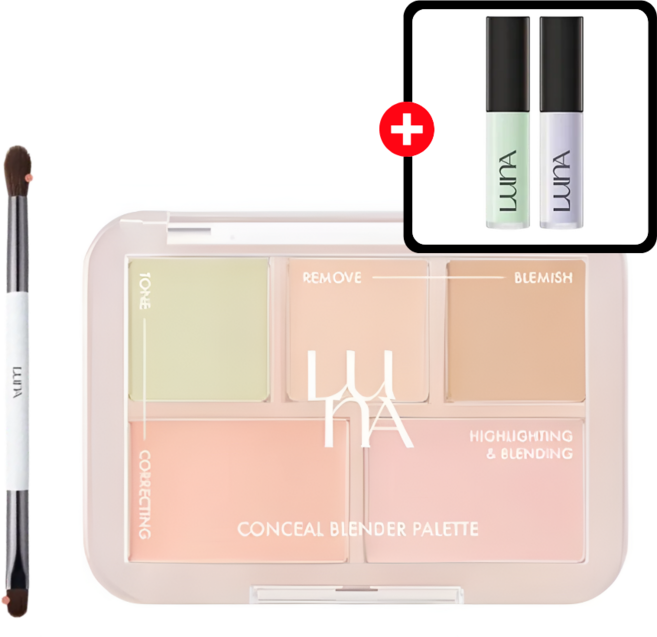 [본사 출고 정품] 증정EVENT!!! 루나 컨실 블렌더 팔레트 + 컨실 블렌딩 듀얼 브러쉬 세트(+미니 코렉터 2 개 증정) #퍼스널톤커버 #톤매치팔레트 #커스터마이징, 컨실 블렌더 팔레트+듀얼 브러쉬 세트, 1개
