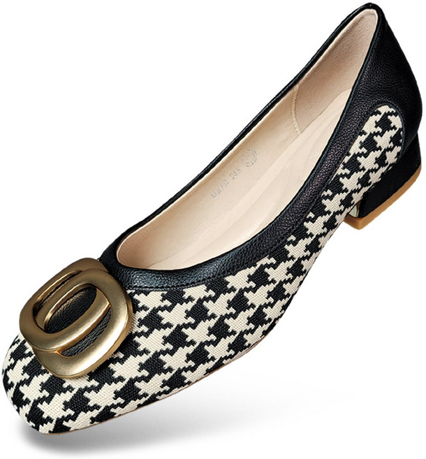 마마슈 여성 가죽 니트 구두 펌프스 3cm굽 체크 A24P