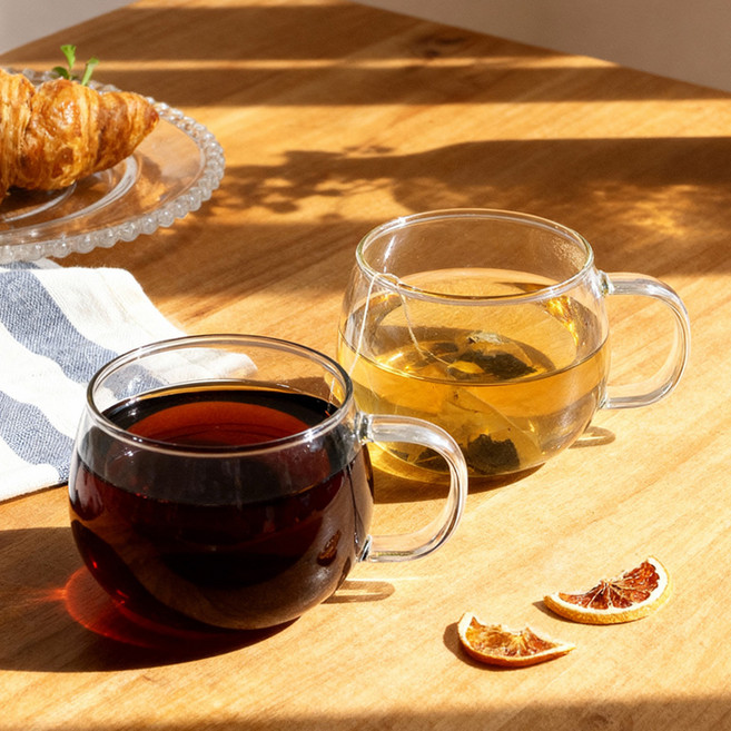 샤르망 홈카페 투명 내열유리컵, 러블리 커피잔 410ml, 2개