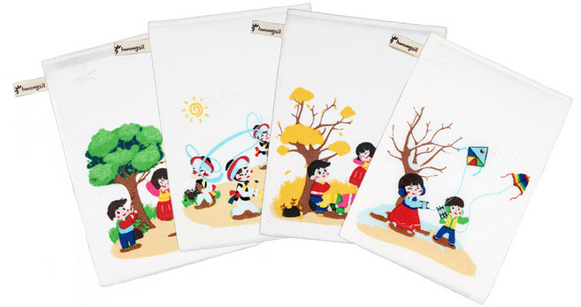 [신제품] K-컬쳐 시리즈 전래놀이 인견때타올 사각타올 4p 세트, 4개입, 1개