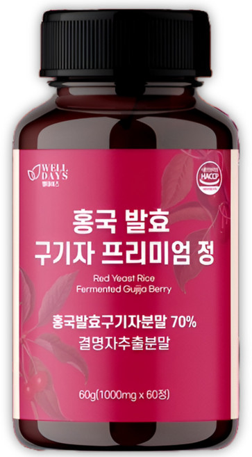 웰데이즈 홍국 발효 구기자 정 1000mg, 1개, 60정
