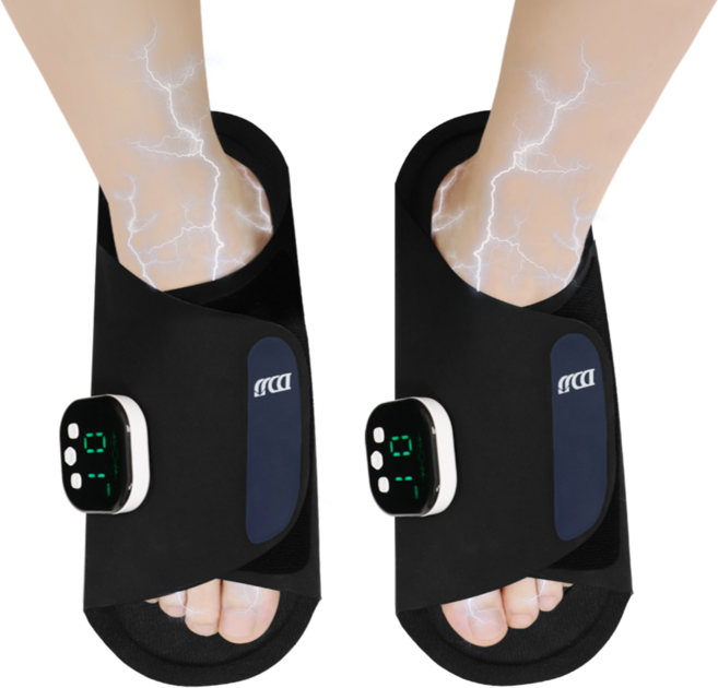 DDJJ 저주파 발마사지기 ems 무선 슬리퍼형 충전식 1세트, 블랙