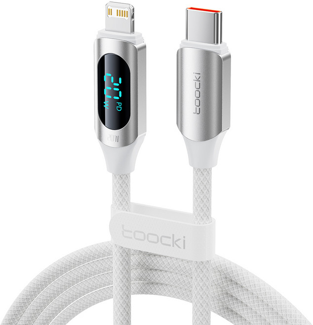 Toocki 아이폰 디스풀레이 C타입 라이트닝 8핀 고속 충전케이플, 1개, 화이트, 2m
