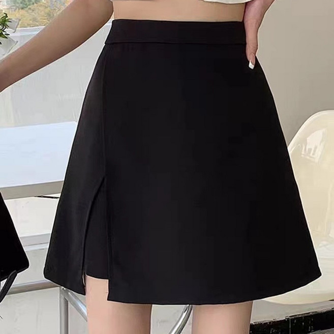 黑色A字半身裙女夏胖MM显瘦高级感气质包臀侧开叉裙子