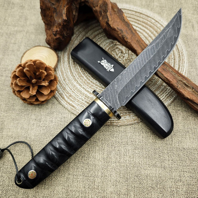 부엉이 블랙 다마스커스 K519 나이프 미니 카타나 일본도 칼, 1개, 흑단블랙