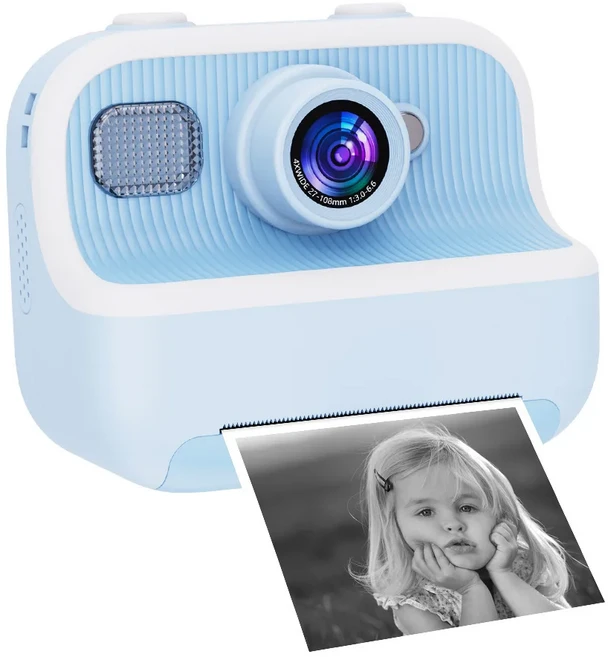 즉석 카메라 전후면 듀얼 셀피 키즈 1080P 비디오 휴대용 여행용 프린트 디지털 장난감 소년 소녀용, 08 Blue (no Card)