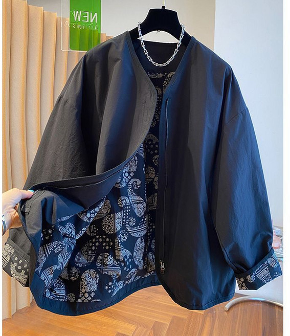 WPUY 노카라 자켓 여성 귀여운 꽃무늬 빈티지 자켓 아우터 패션 브이넥 루즈핏 캐주얼 봄자켓 여자 숏기장 트렌치코트 점퍼 자켓 집업 자켓 재킷 점퍼 잠바 코트