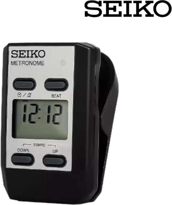 세이코 SEIKO 미니 메트로놈 전자 박자기 클립형 배터리 포함, 실버, 1개