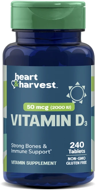 Heart & Harvest 50mcg 2000IU 비타민 D3 타블렛, 1개, 240정 - 쿠팡