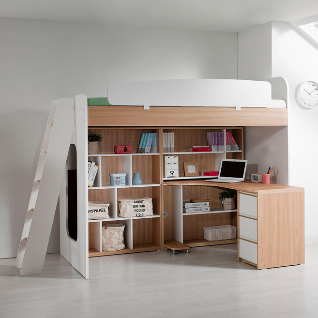 동서가구 컨셉트MU-E114 사다리 벙커침대 h형책상 책장세트 (매트미포함) DF903052, 오크, 오크