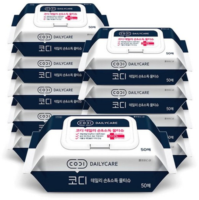 코디 데일리 손 소독 물티슈 캡형 50매 10팩, 60g, 10개
