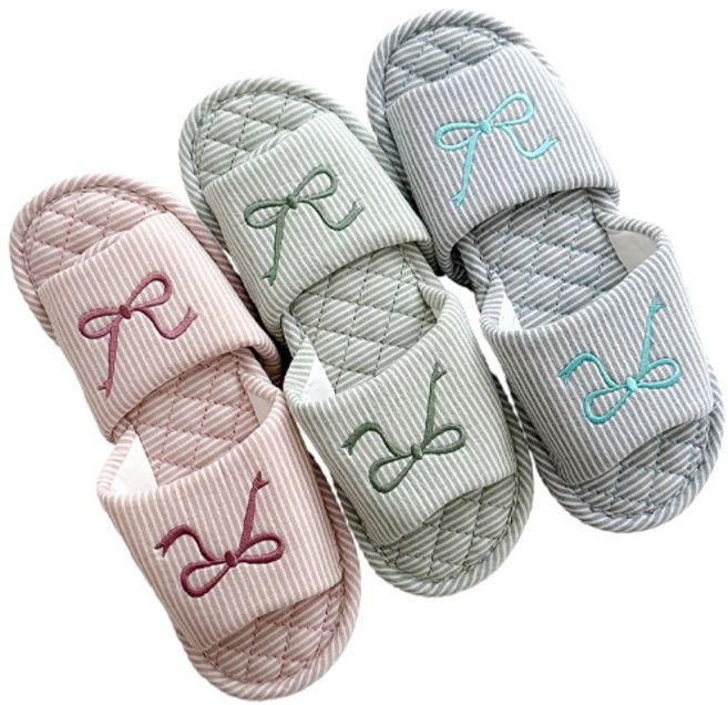 메종드리빙 세탁가능한 3중쿠션 층간소음방지 미끄럼방지 퀼팅 푹신한 거실 면실내화 3켤레세트, 1개, 리본 3P