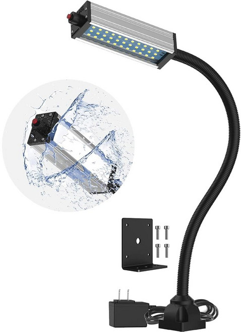 XINIIIQI 유연 작업등 기계 조명 구스넥 LED 조명 IP66 방수 800루멘 120볼트 44LED 나사 장착 기계 선반 및 작업대용 투광등, 4 800 lumens + Four-Hole Fixed