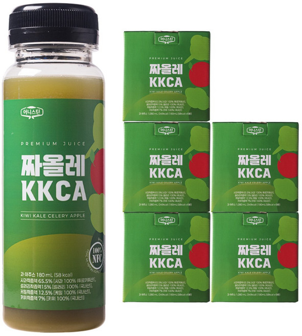 어니스틴 짜올레 KKCA 키위 케일 주스 / 물 타지 않고 원물 그대로 착즙한 냉동 주스 / 키위 케일 샐러리 사과, 30개, 180ml
