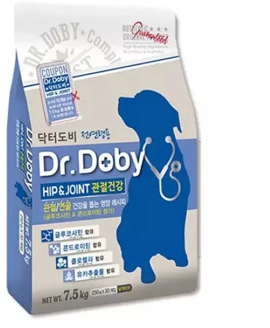 닥터도비 힙앤조인트 7.5kg(250g 30팩) 뼈 관절사료, 뼈/관절강화, 250g, 30개 - 쿠팡