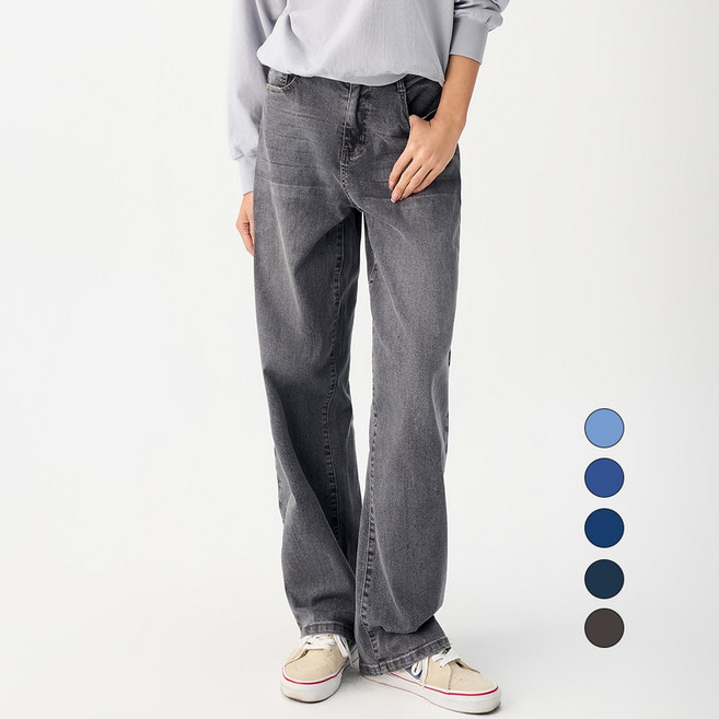 엘블로썸 여성 [숏 기본 롱] 스판 리얼 와이드 허리편한 히든밴드 청바지