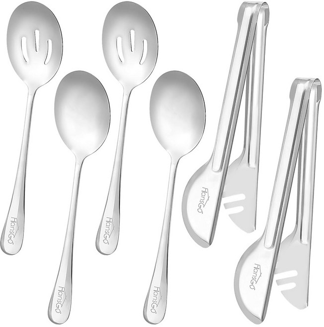 HANSGO 파티 서빙 도구 세트 서빙 스푼 2개 슬롯 스푼 2개 웨딩 파티 가족 저녁 식사용 음식 집게 2개 포함 6PCS 요리 도구 세트