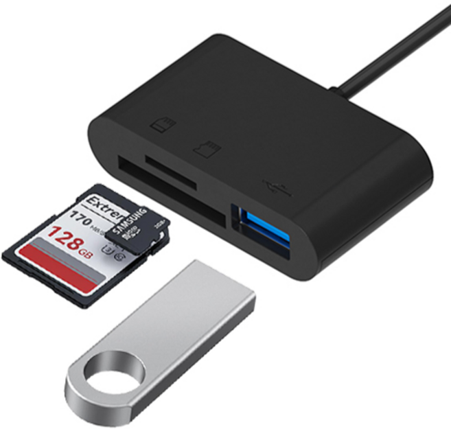 아이엠듀 C타입 3 in 1 USB TF SD카드 리더기, 블랙, 1개