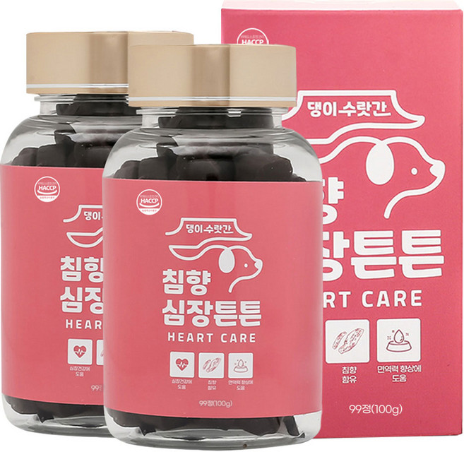 댕이수랏간 강아지 심장영양제 코엔자임 Q10 기관지 호흡기 노견 기침 침향 심장튼튼 100g, 심장/간, 2개