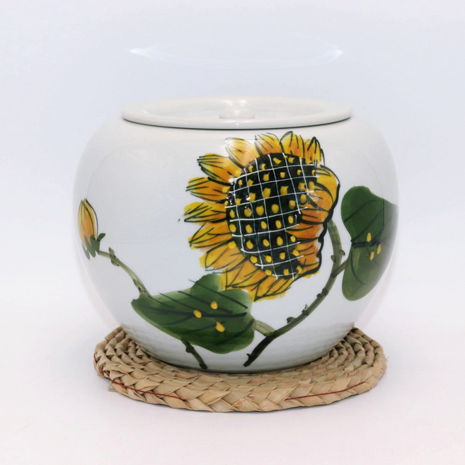 핸드메이드 도자기 요강 해바라기 그림 백자 중, 1개