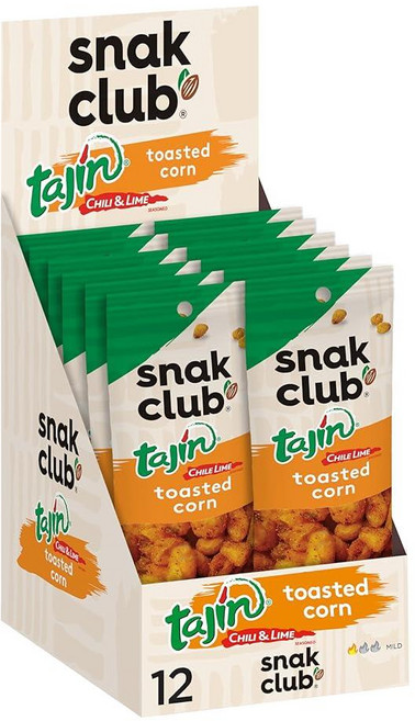 Snak Club Tajin 구운 옥수수 칠리와 라임 시즈닝을 곁들인 구운 옥수수 너겟 순함 GMO 프리 글루텐 프리 코셔 스낵 42.5g(1.5온스) 백 12팩, Toasted Corn, 43g