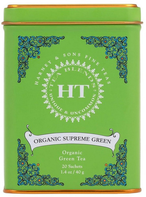 Harney & Sons HT Decaf 핫 시나몬 티 티백 20개 40g(1.4온스) 262215, 유기농 슈프림 그린