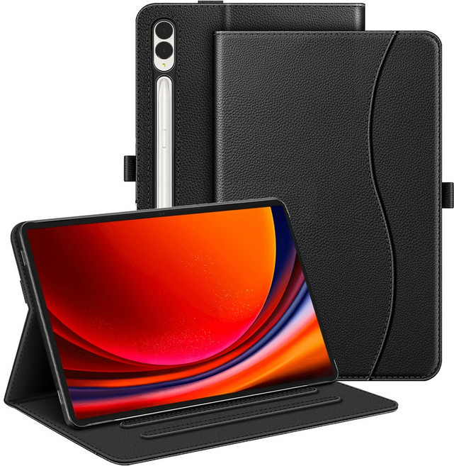 고랩 갤럭시탭 북커버 가죽 케이스 잉그론, 올블랙, 1개