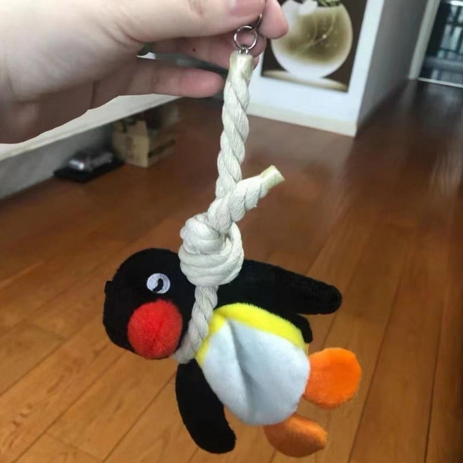 pingu 上吊企鵝吊飾 搞怪毛絨掛件鑰匙圈, 1個, 上吊企鵝