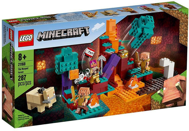 LEGO 마인크래프트 워프 포레스트 21168 실습 네더 크리에이티브 플레이세트 사냥꾼 피글린 호글린이 특징인 재미있는 뒤틀린 숲 만들기 장난감 (287피스)