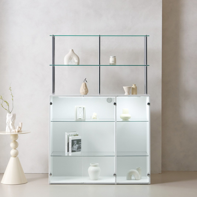 파로마 까사 클리어 유리 LED 높은 진열장 1200+2단 선반 UYR4124, 화이트