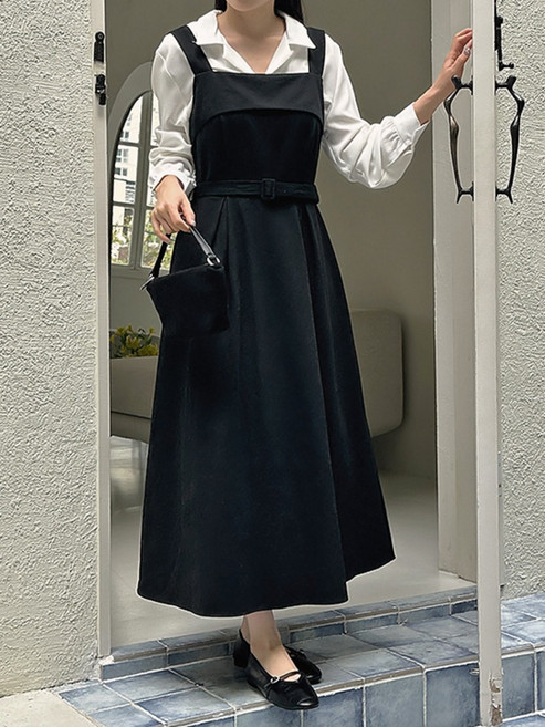 [리리앤코] [미니/롱] 코렌퓨 뷔스티에 벨트 맞주름 원피스