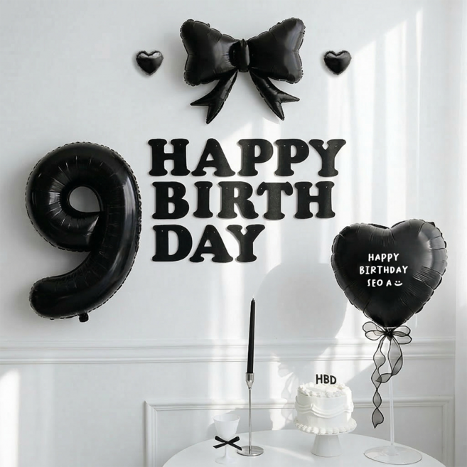 파티몬 생일 풍선 가랜드 리본 파티 용품 숫자 이니셜 세트 소품, 숫자 9 풍선 리본 생일 풀팩