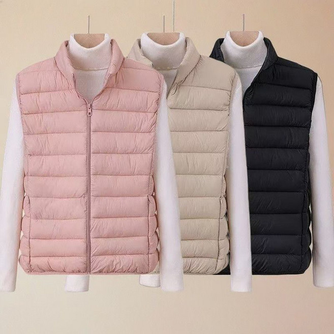ROYALBELLE 여성 경량 보온 베이직 패딩 조끼 스탠드넥 숏기장 슬림핏 이너 지퍼 베스트 Z0120313