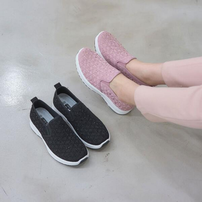 아트박스/베리콕 반짝이 굽있는 여성니트슬립온 키높이 중년신발