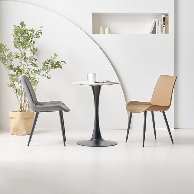 라로퍼니처 오스틴 600 800 원형 포세린 세라믹 화이트 / 블랙 프레임 식탁 부부 티 테이블, 브라운+브라운