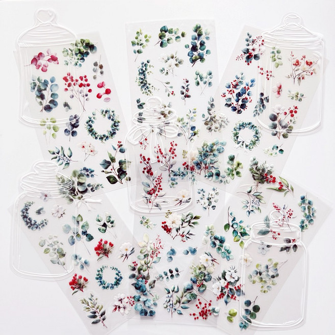 데일리펀 압화 꽃 화병 스티커 책갈피 만들기 세트, 11매, 꽃잎