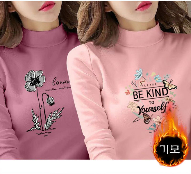 1+1 여성 가을 겨울 반폴라 긴팔 티셔츠 캐주얼 이너 상의 레깅스 슬림핏 도톰 긴팔티 기질 기모 폴라 티셔츠 빅사이즈 CY